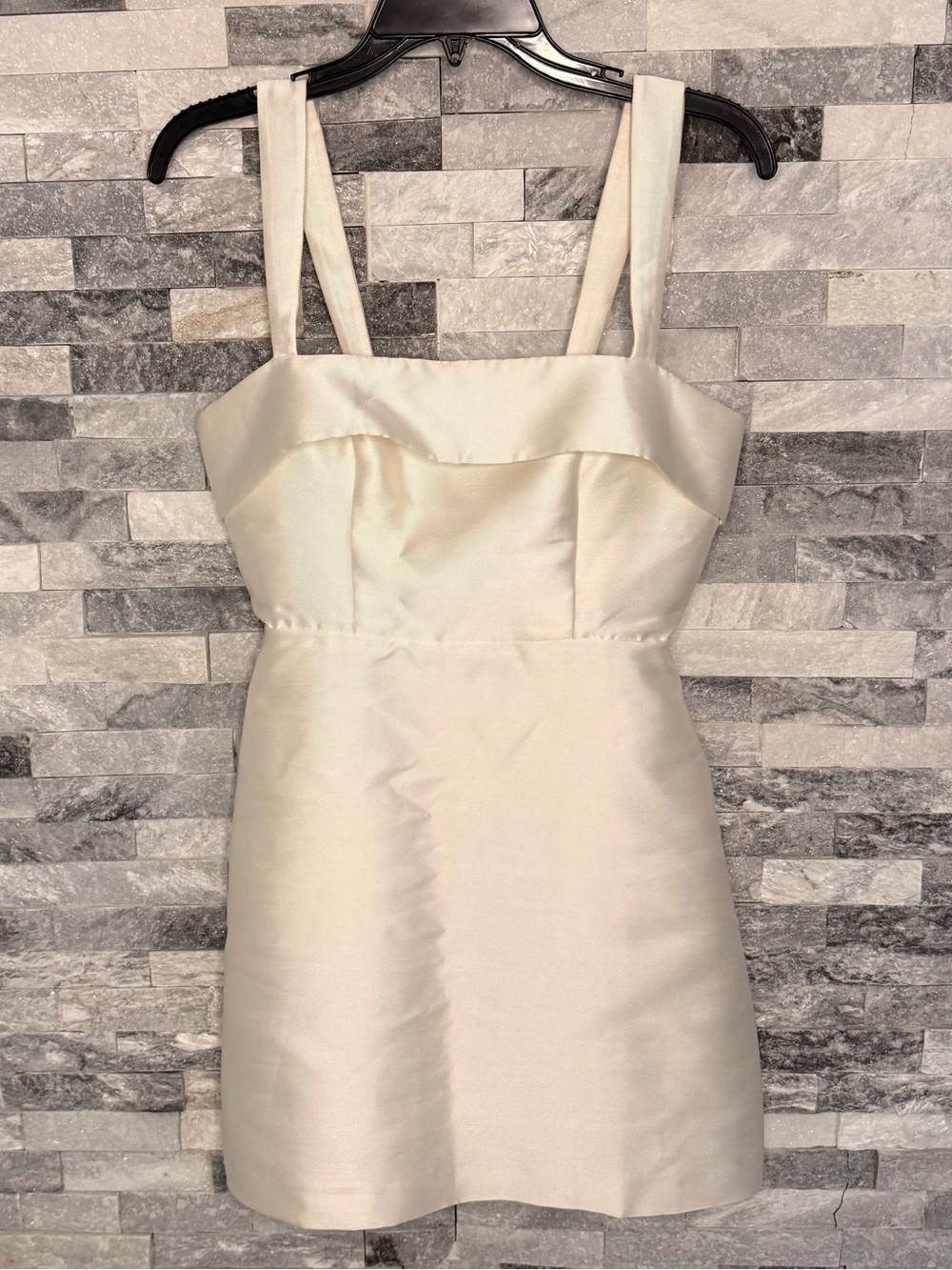 BHLDN Ivory Satin Square-Neck Mini Dress